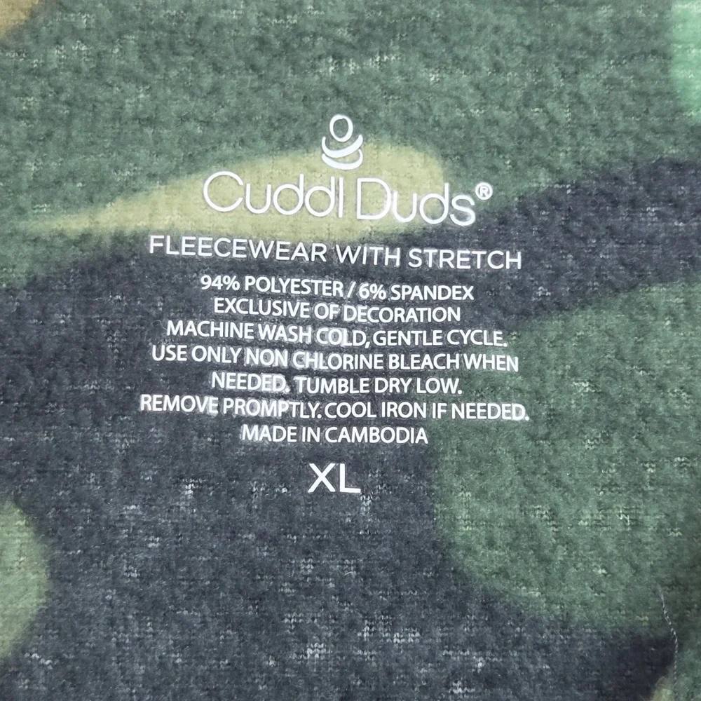 Cuddl Duds Fleece Vest Womens XL Green Camo Full Zip Stretch Layering Soft Cozy